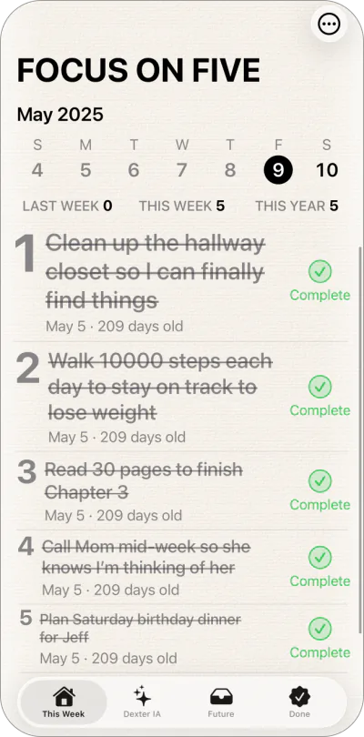 Focus on Five — progress tracking